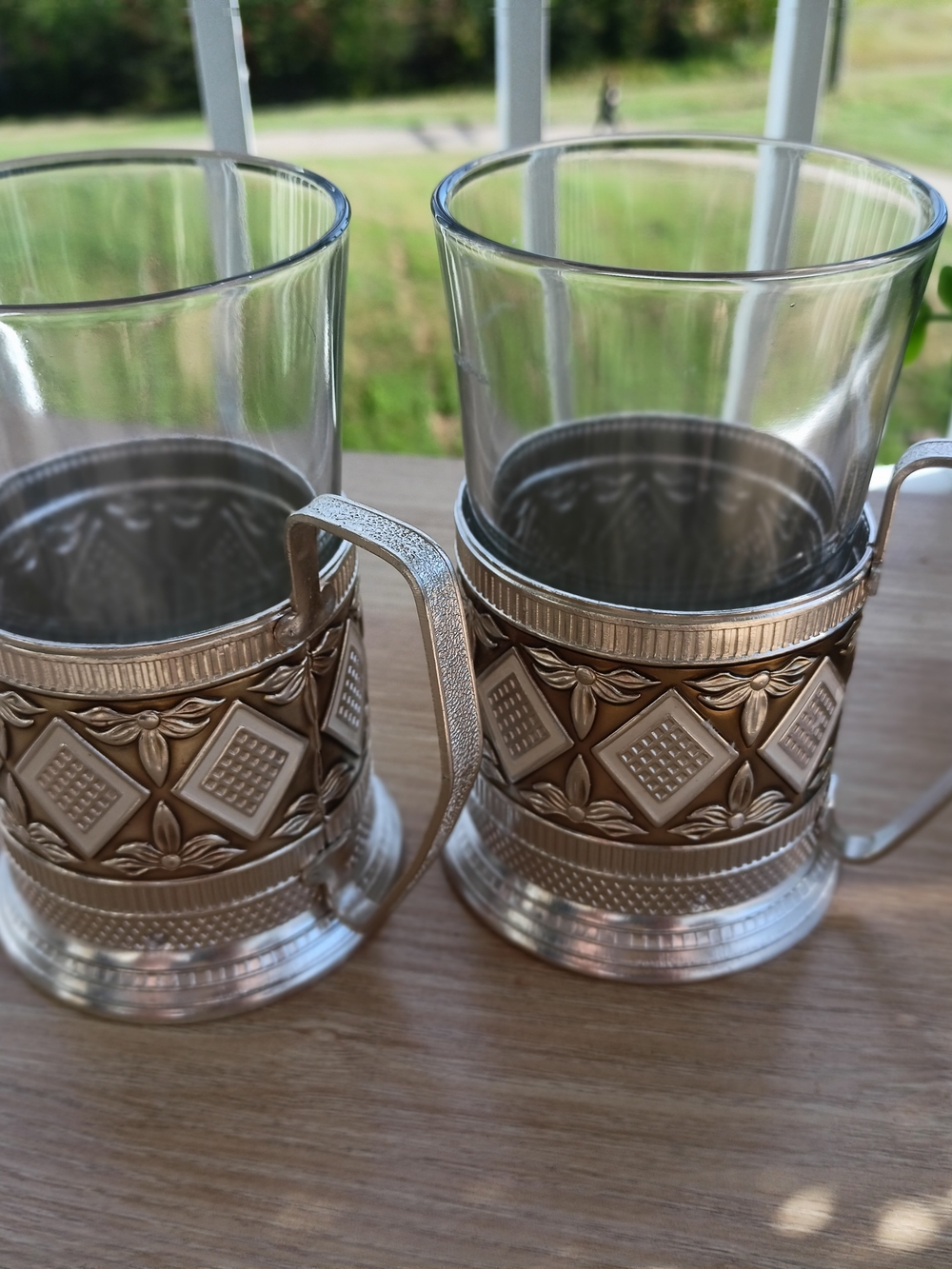 Vintage Soviet Podstakannik Tea Glass Holders Set of 2
